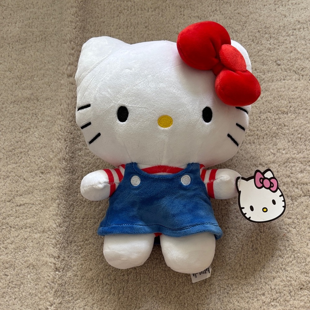 Hello Kitty Plush with Red Bow and Blue Outfit